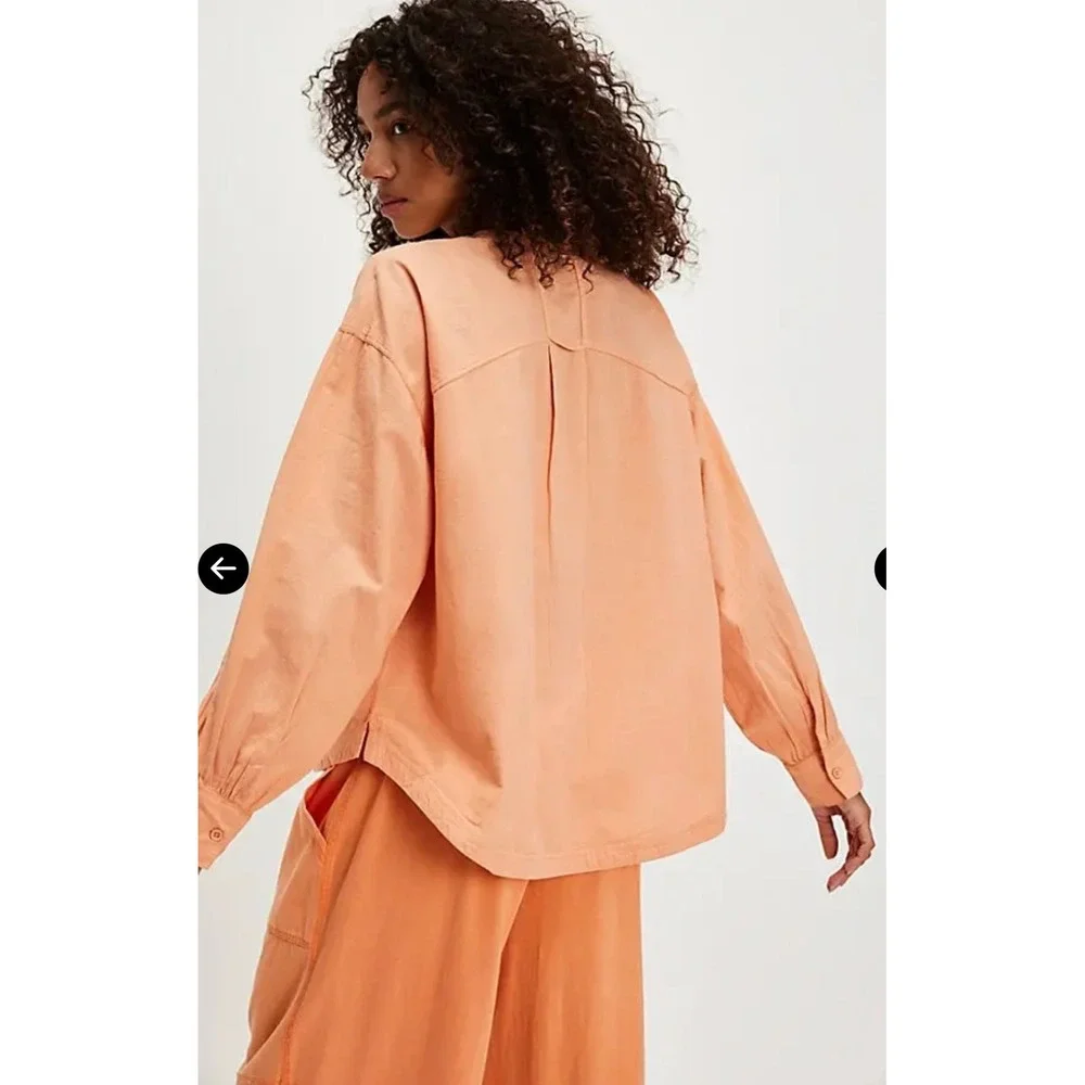 Free People Intimately Golden Hour House Shirt Melon Orange Cotton‎ Small NEW